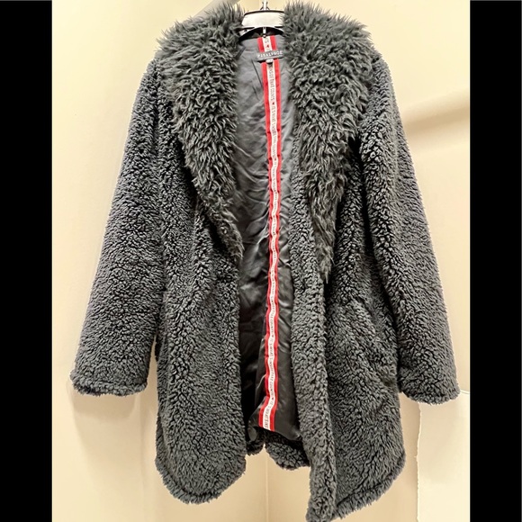 P.J. Salvage Jackets & Blazers - P.J. Salvage Charcoal Gray Teddy Fleece Faux Fur Lined Coat size Small